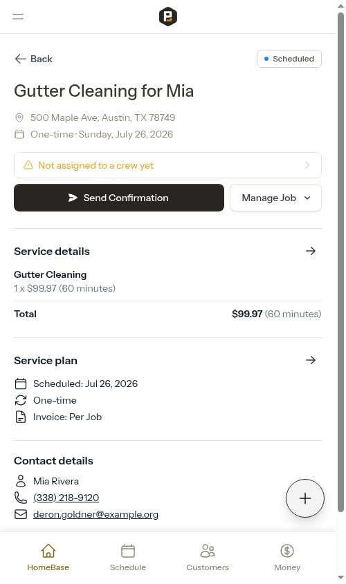 Unassigned crew row on the appointment detail page