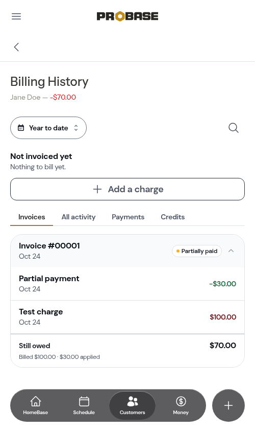 Charge still unpaid after partial payment