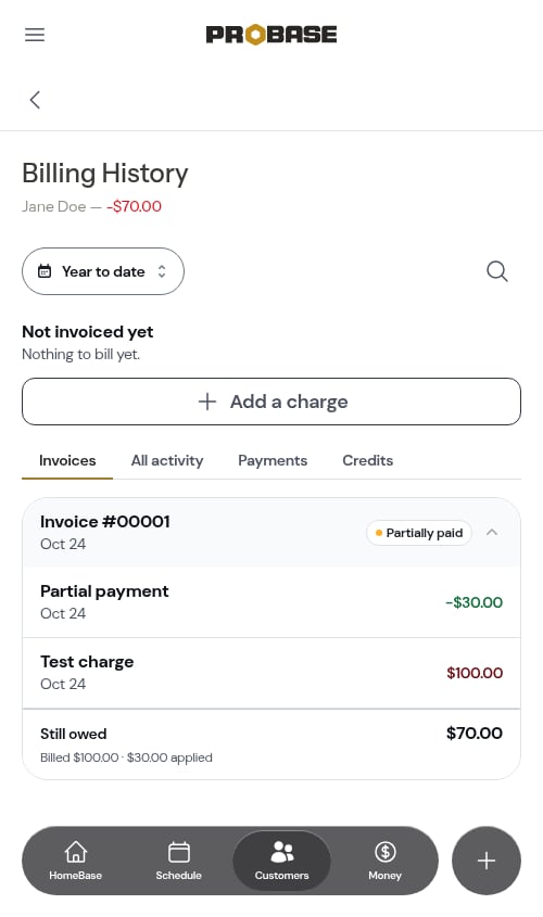 Charge still unpaid after partial payment