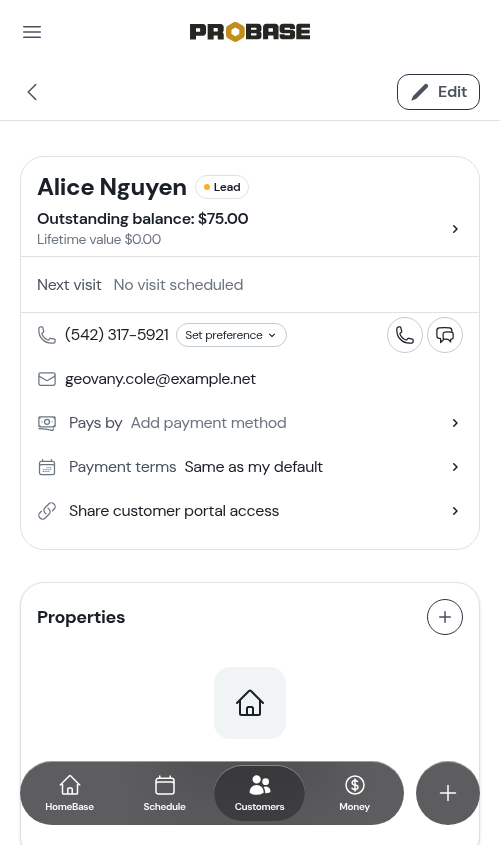 Customer page with balance