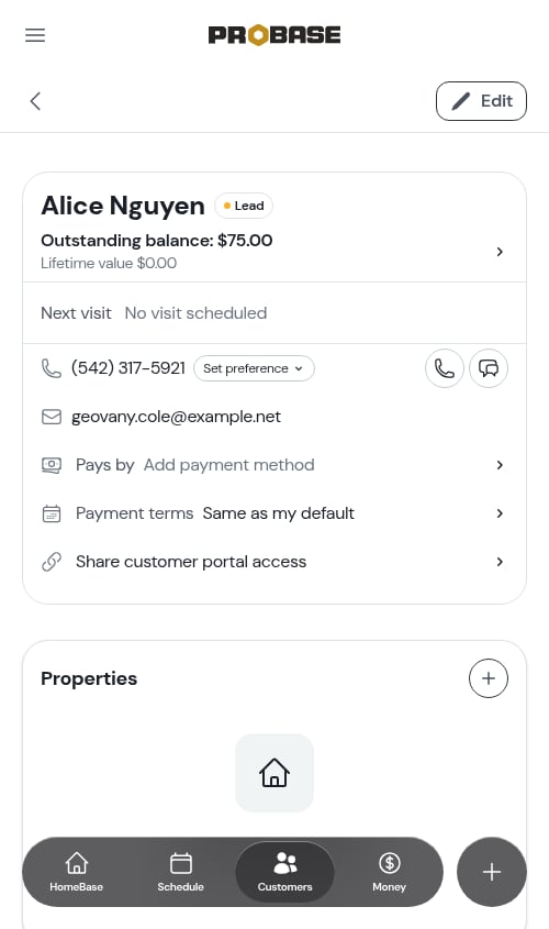Customer page with balance