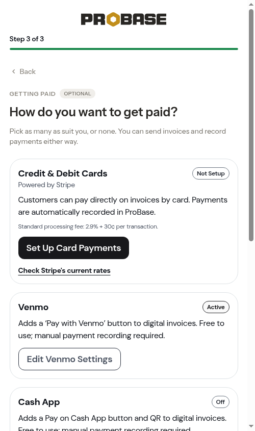 Venmo shows Active after saving