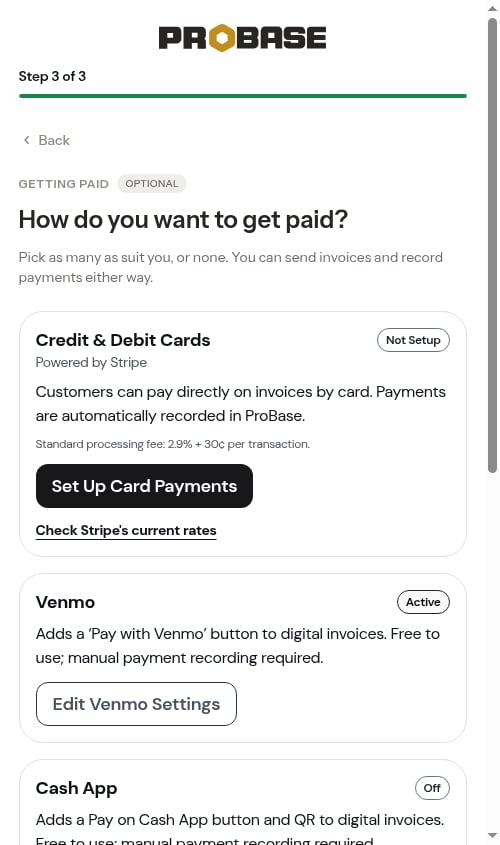 Venmo shows Active after saving