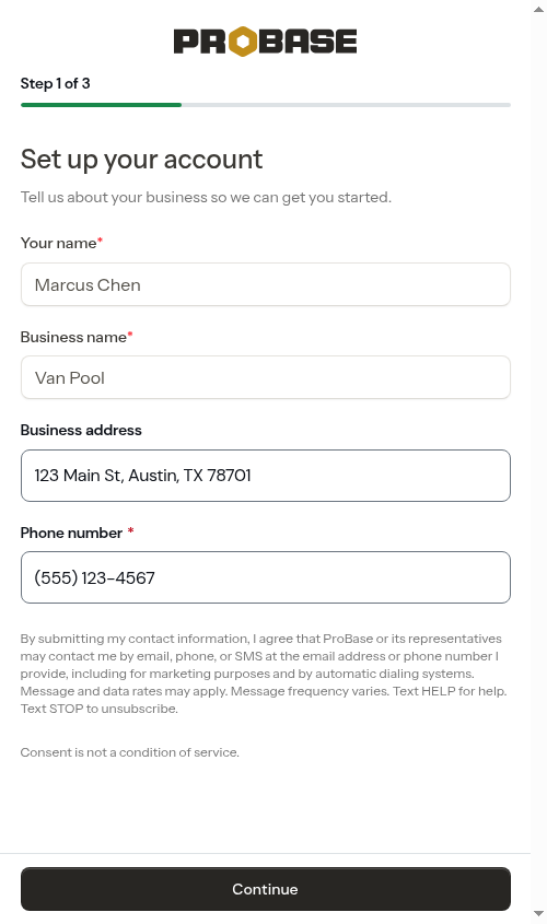 Browser back button returns to the Set up your account step