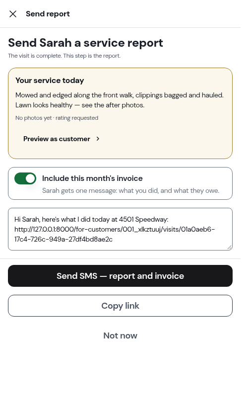 The same step with the invoice switch on