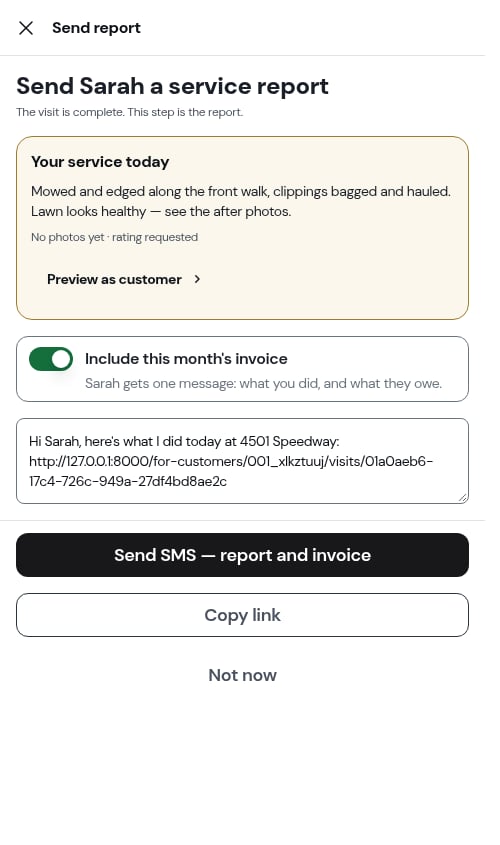 The same step with the invoice switch on