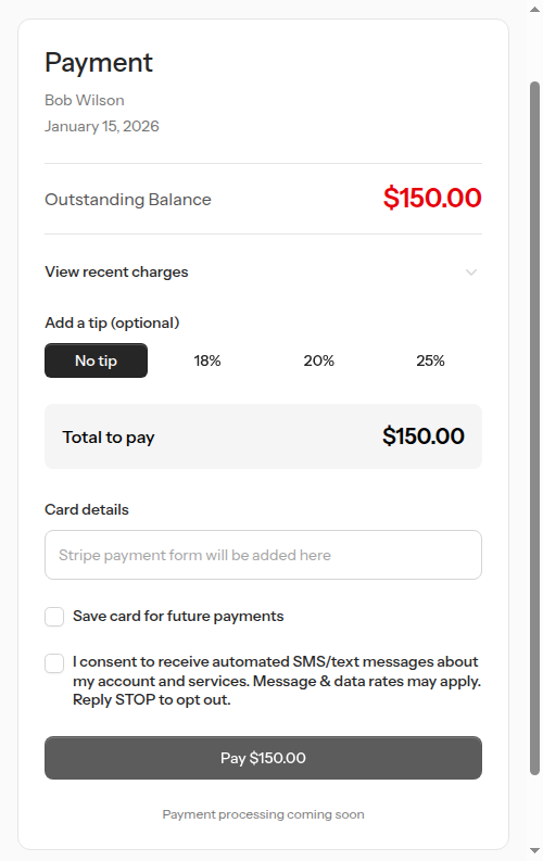 Outstanding balance payment page