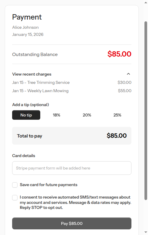 Payment page with line items expanded