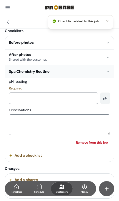 Remove from this job inside an opened checklist