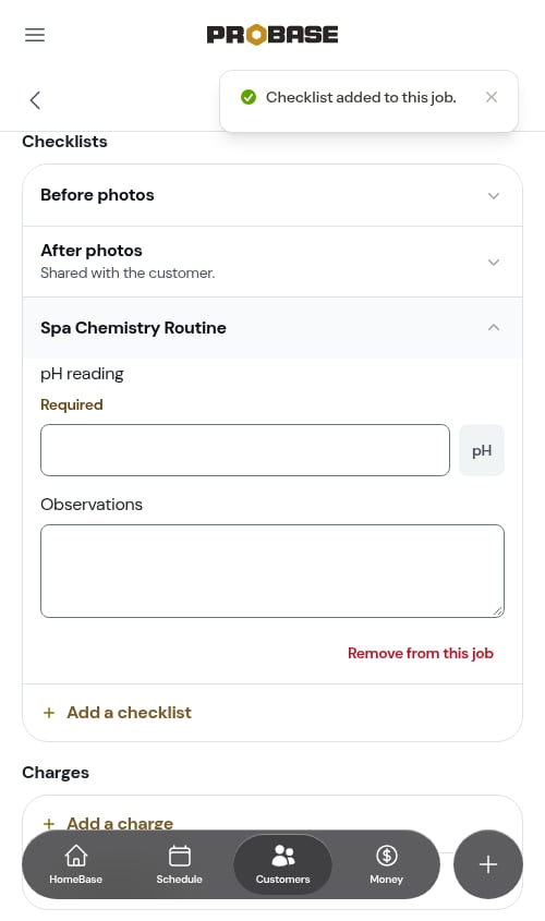 Remove from this job inside an opened checklist