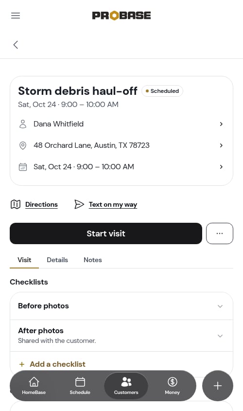 The photo rows on a job with no service template