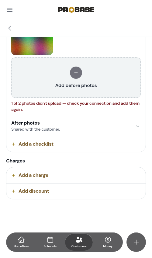 The Before photos row naming the photo that didn't upload