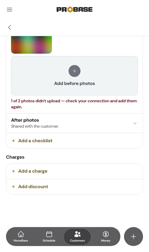 The Before photos row naming the photo that didn't upload