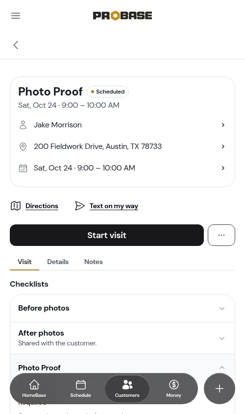 A photo question opened on a visit