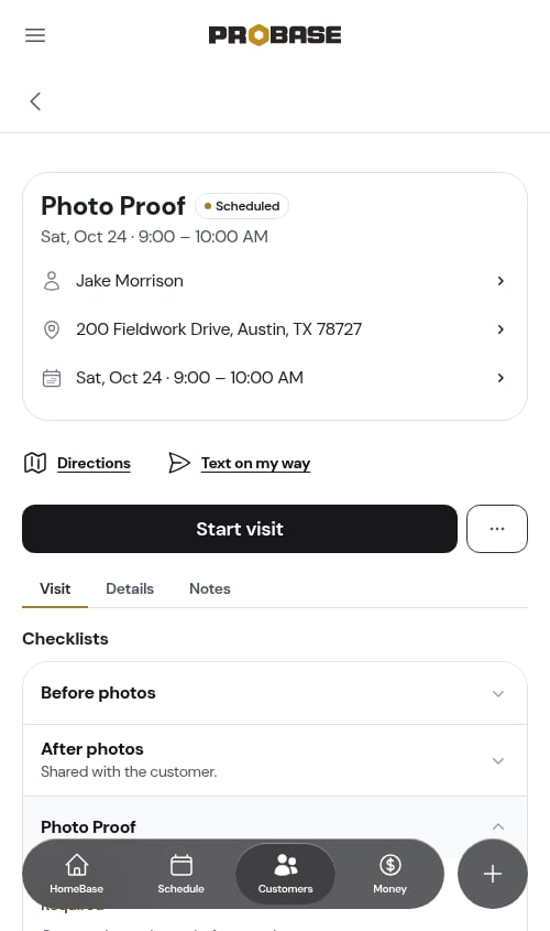 A photo question opened on a visit