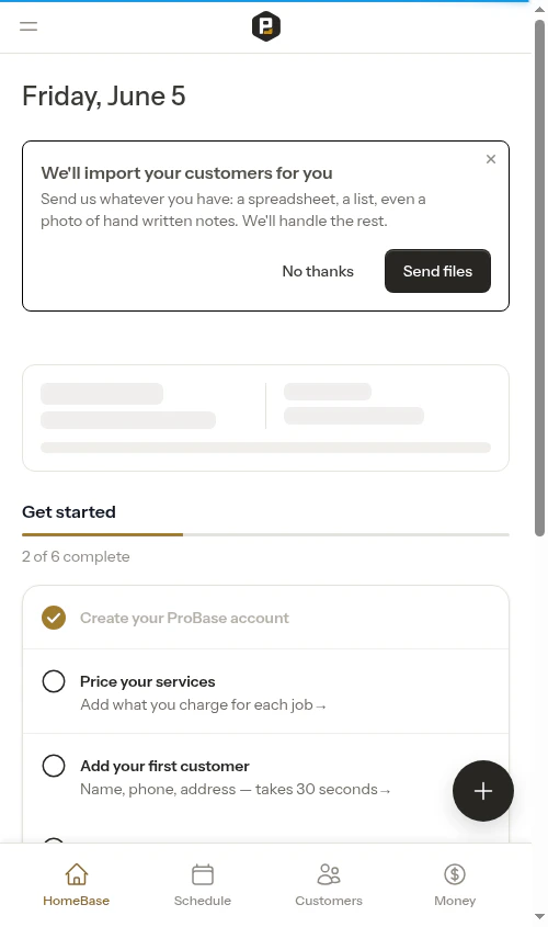 Dashboard after onboarding
