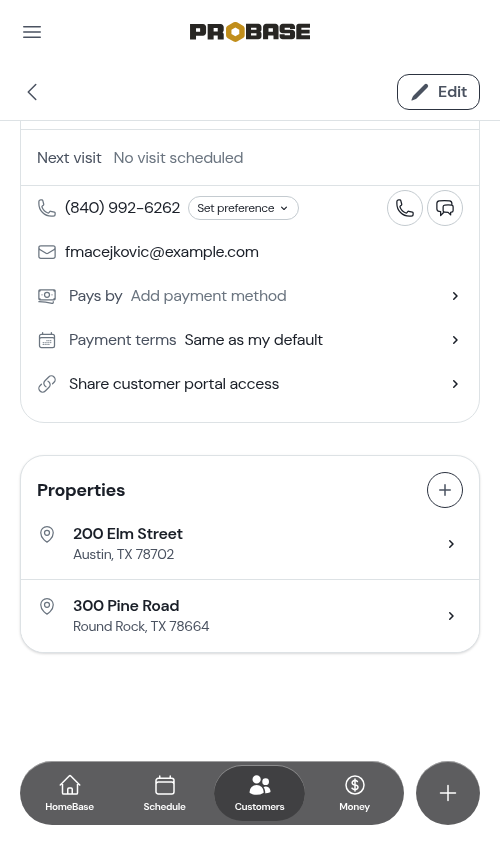 Properties section with the add property button