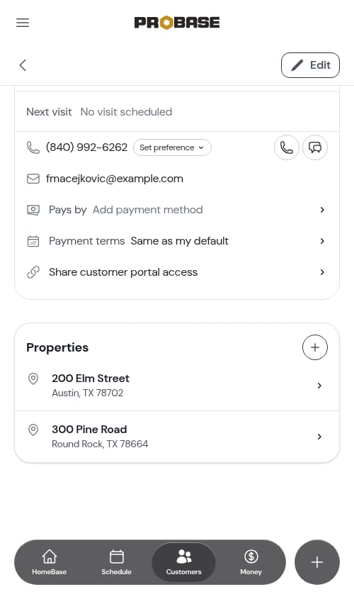 Properties section with the add property button