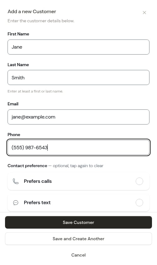 Customer form filled