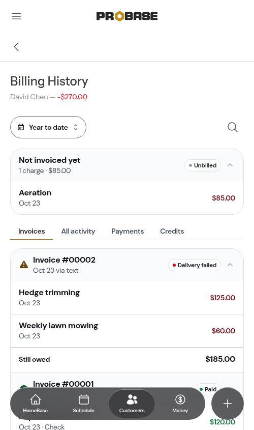Billing history