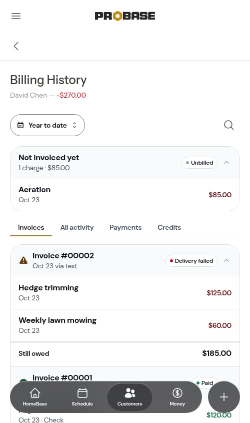 Billing history
