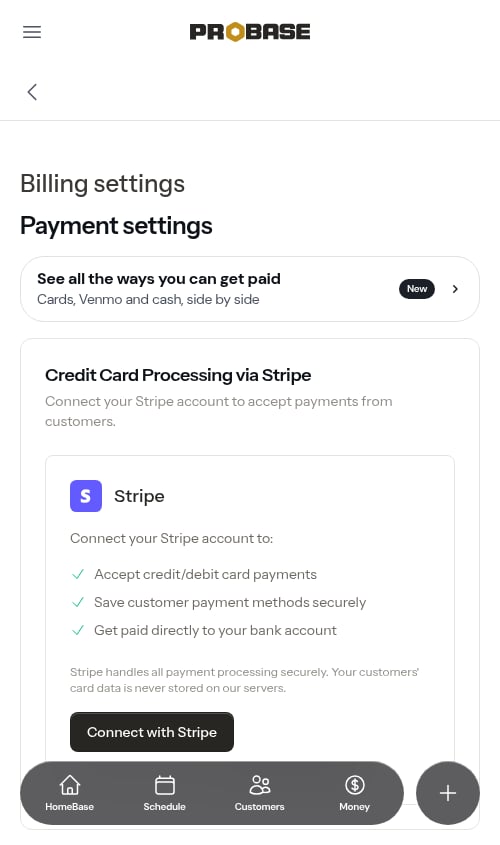 The Payments settings page
