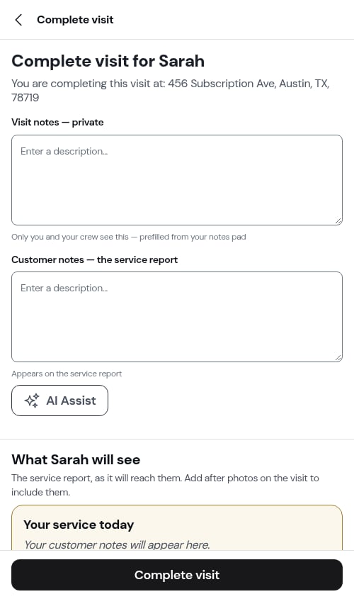 Completion form for a subscription appointment