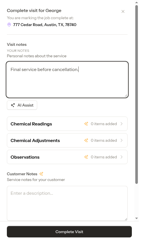 Completing on cancelled service