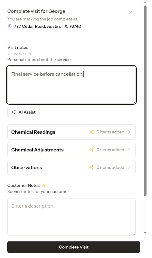 Completing on cancelled service