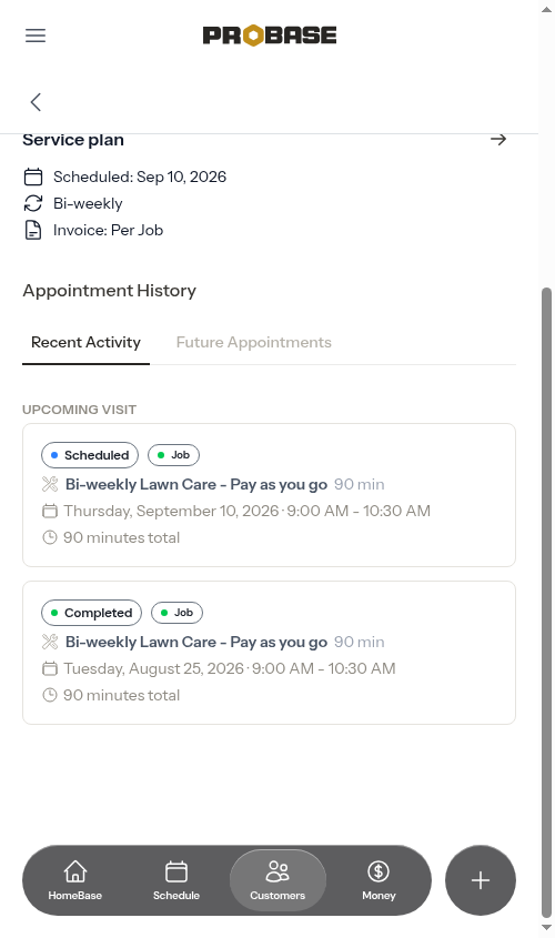 Appointment History with the Recent Activity tab open