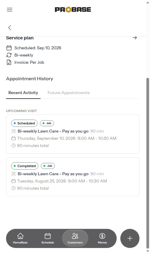 Appointment History with the Recent Activity tab open