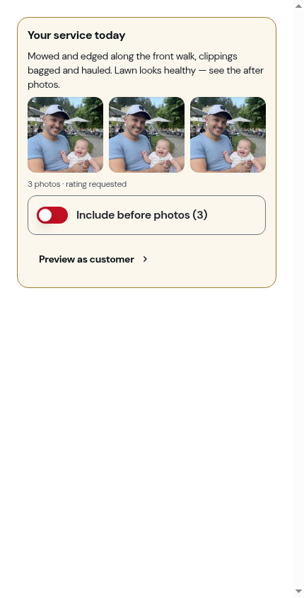 The preview card with photos and the before-photos switch