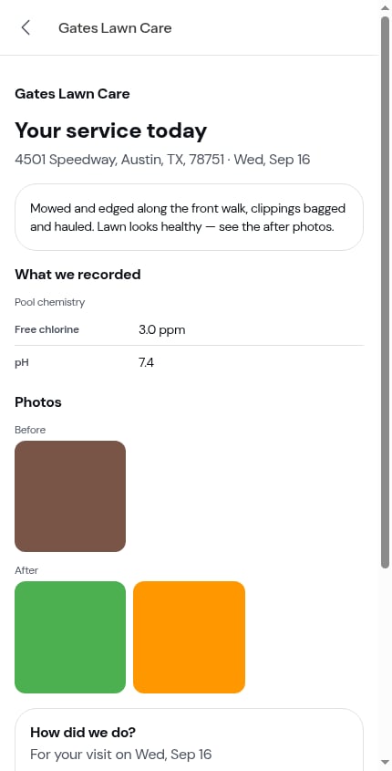 The customer's service report on a phone