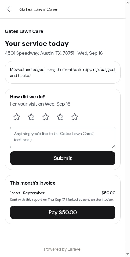 The Pay button on the invoice block