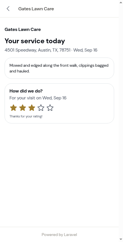 A rating left on an invoice, locked on the report