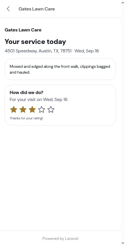 A rating left on an invoice, locked on the report