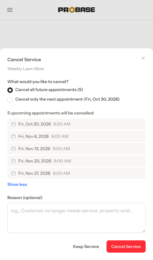 The full list of visits after expanding it
