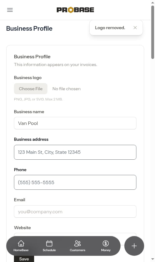 Settings page after logo has been removed