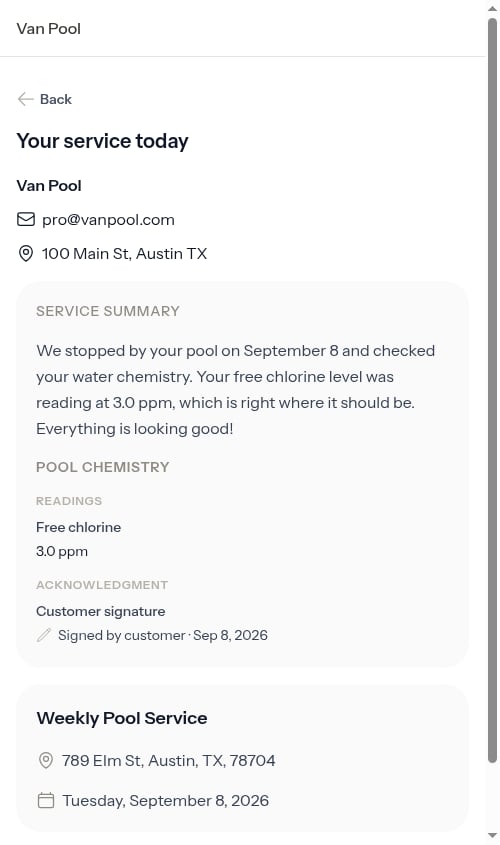 Checklist service report on the customer's document