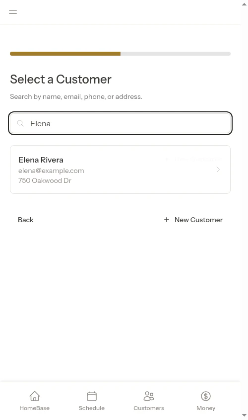 Customer search results