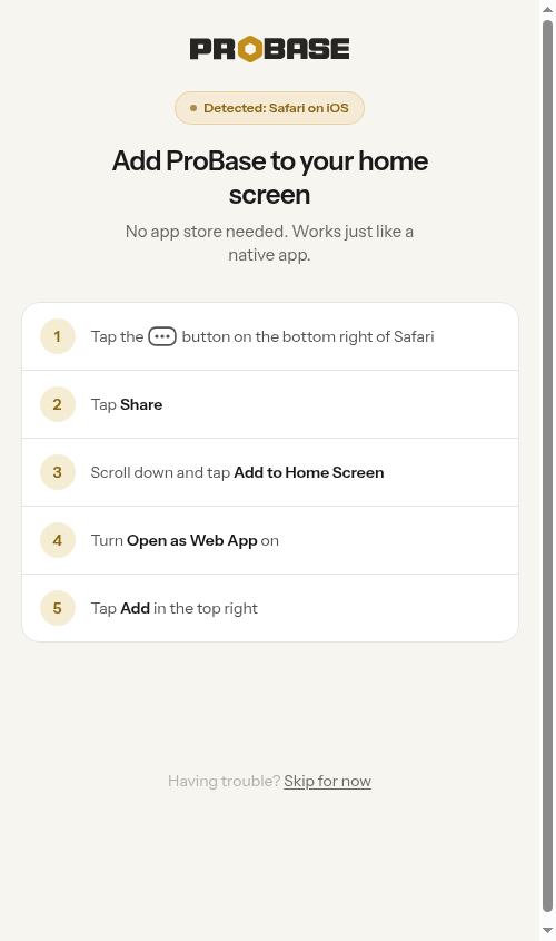 Install step primary view