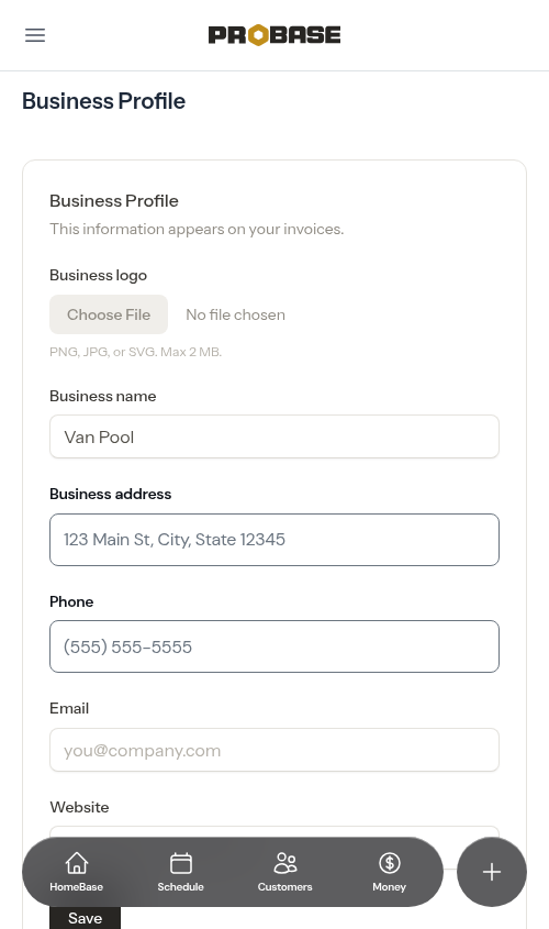 Settings page before uploading a logo