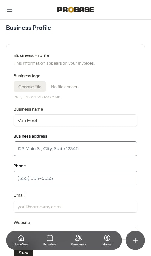 Settings page before uploading a logo