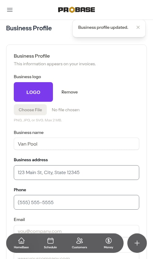 Settings page with logo saved