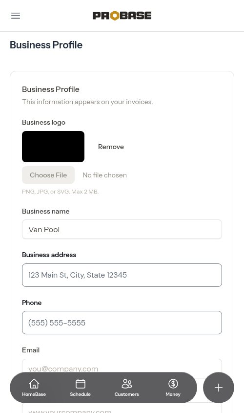 Settings page showing the Remove button next to an uploaded logo