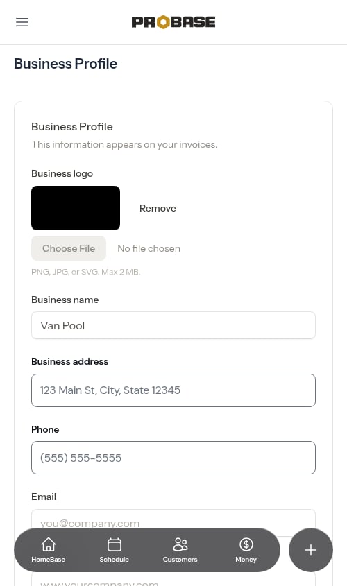 Settings page showing the Remove button next to an uploaded logo