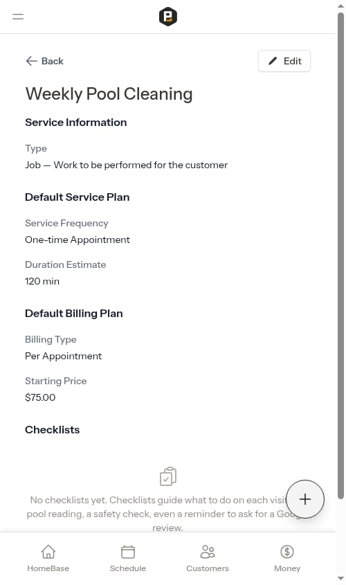 Service checklist empty state