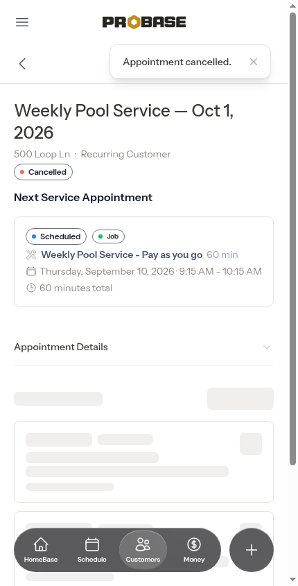A cancelled visit with the next visit in the chain still scheduled