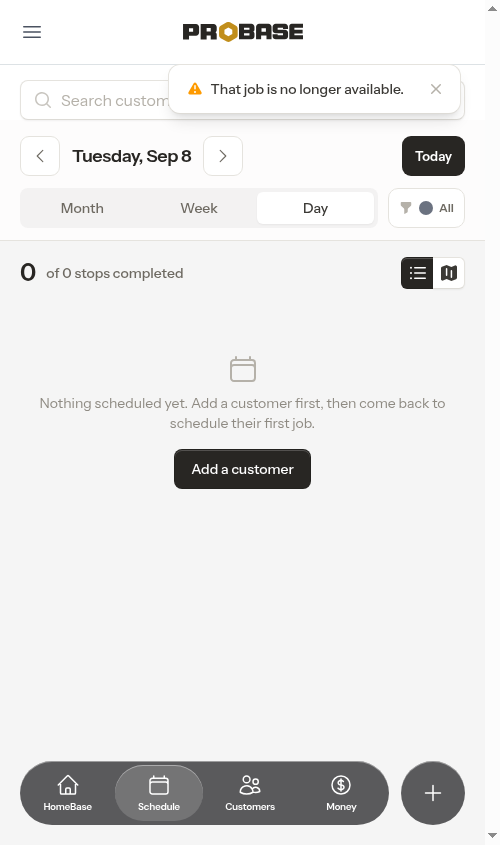 Returned to the schedule after the job's customer was archived