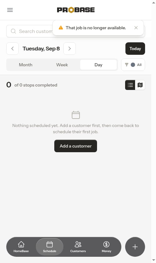 Returned to the schedule after the job's customer was archived